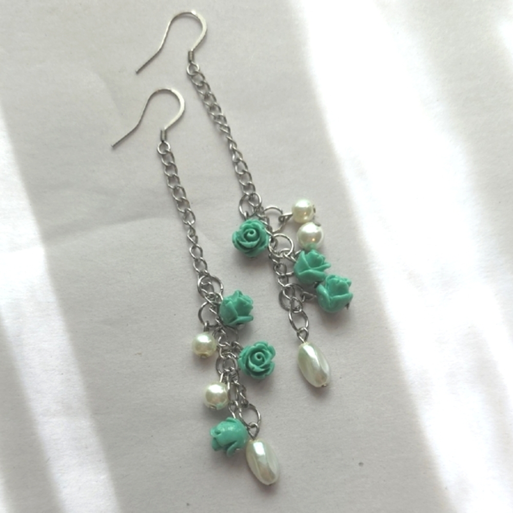 Handmade Long Floral Earrings Stainless Steel